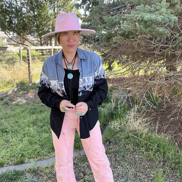 Vintage Boho Rodeo Western Pearlized Button Down Long Sleeve Top - Picture 3 of 6